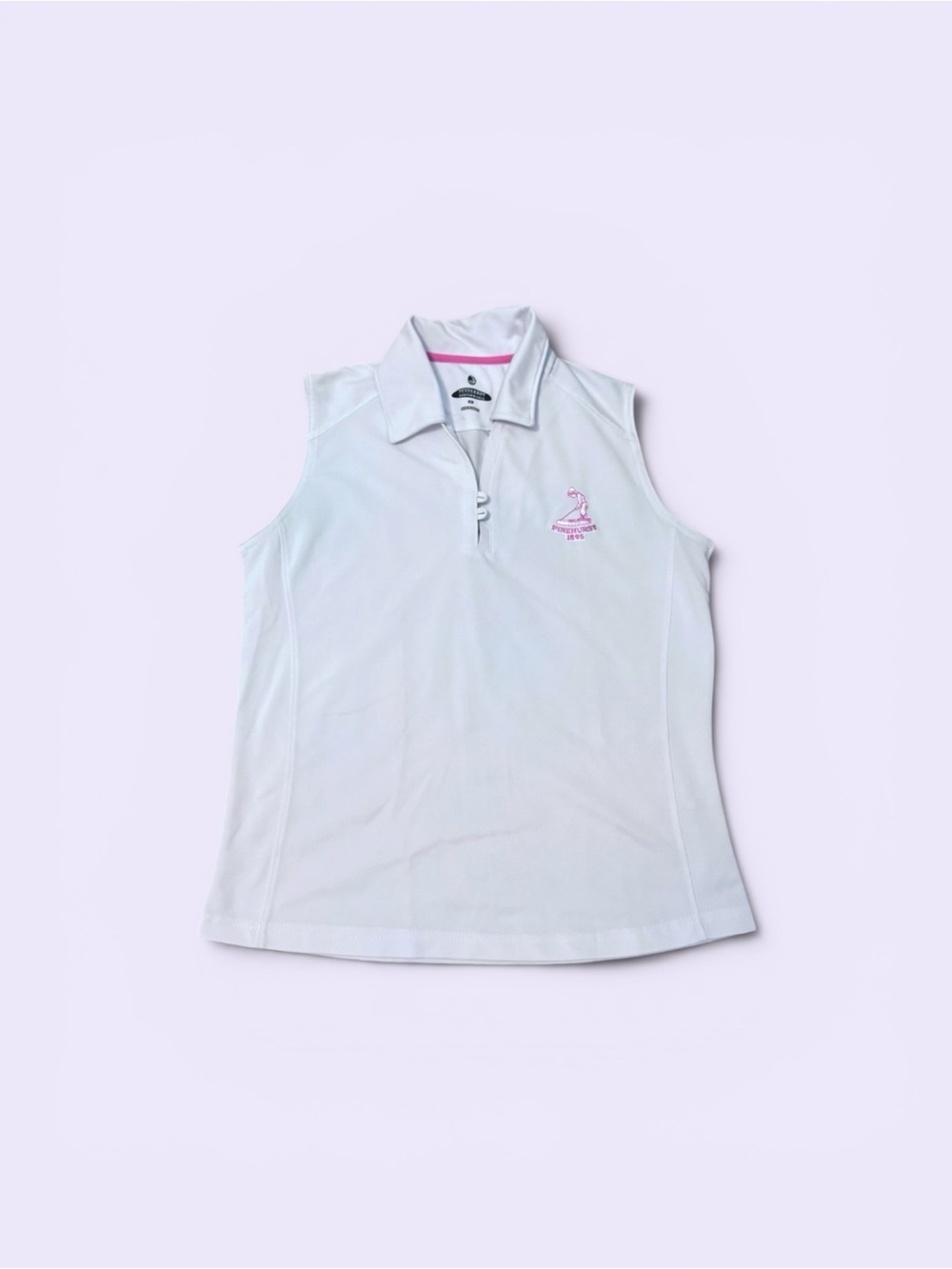 Pinehurst White Sleeveless Golf Polo with Pink Accent